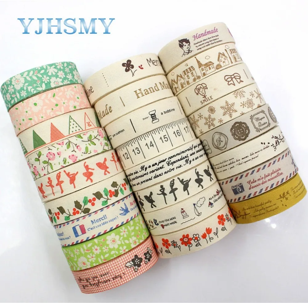 Картонная лента из хлопка с теплопереносным принтом "YJHSMY G-18208-33" 16 мм, 5 ярдов - материал для свадебных аксессуаров, ручной работы.