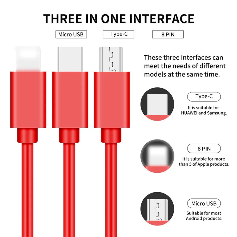 Highever Выдвижной 3 в 1 2.4A Быстрый зарядный кабель с разъемом Micro USB TYPE-C для samsung huawei
