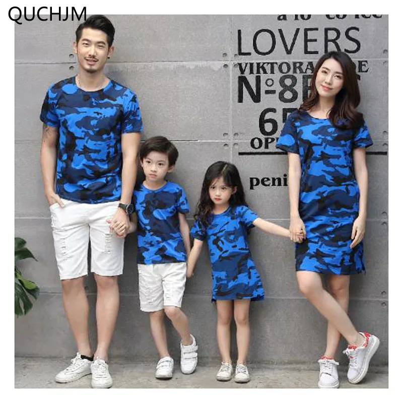 

2019 Summer Family Clothes Matching Mother Daughter Camouflage Dress Son Father Camouflage Cotton T-shirts Family Clothing