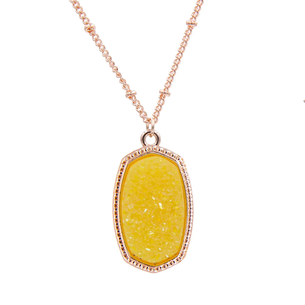 YJX030 розовая, золотая, овальная, Переливающаяся Druzy Подвеска Ожерелье шикарные ювелирные изделия из бутика - Окраска металла: Yellow 1