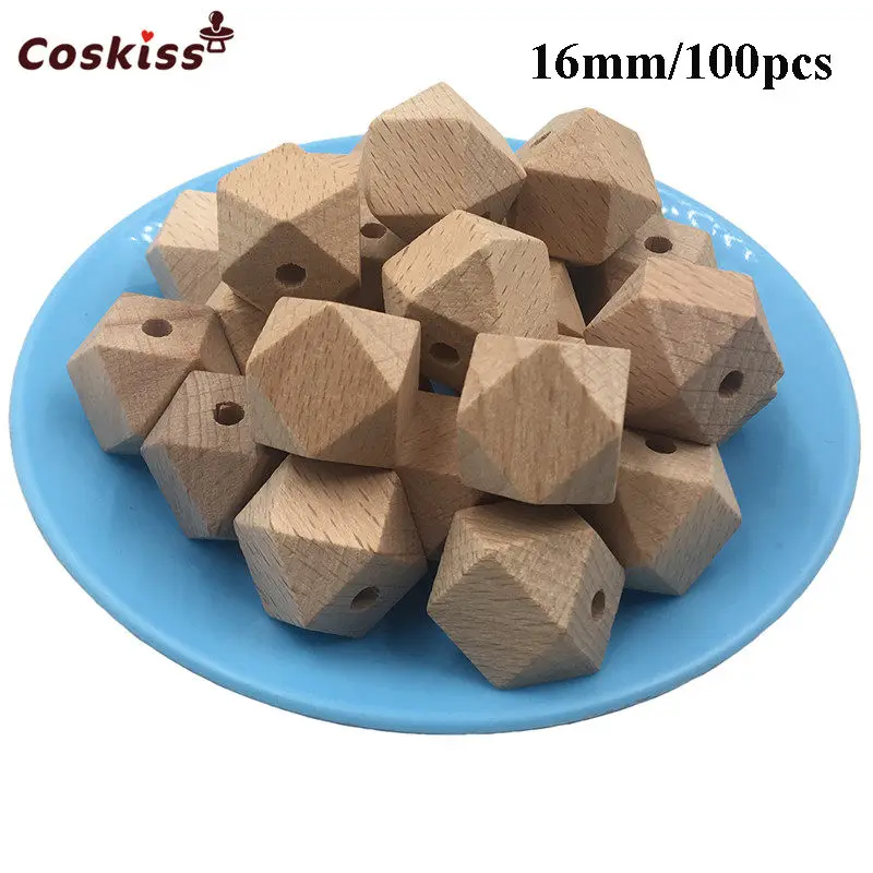 16mm 100pcs Высококачественная ограненная буковая Геометрическая бусина, 100 шт 10-20 мм необработанные натуральные многогранные шестигранные деревянные бусины Сделай Сам грызунок - Цвет: 16mm 100pcs