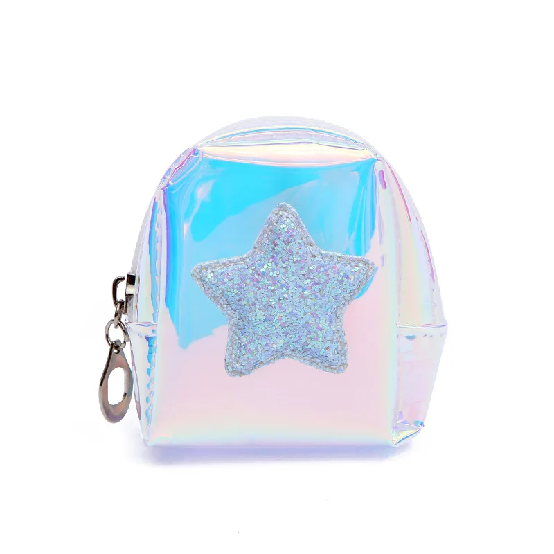 Random Color Flash Star Coin Purse Laser Small Bag Holographic Women PVC Clear Handbag Girls Card Holder For Kids Purse Keychain