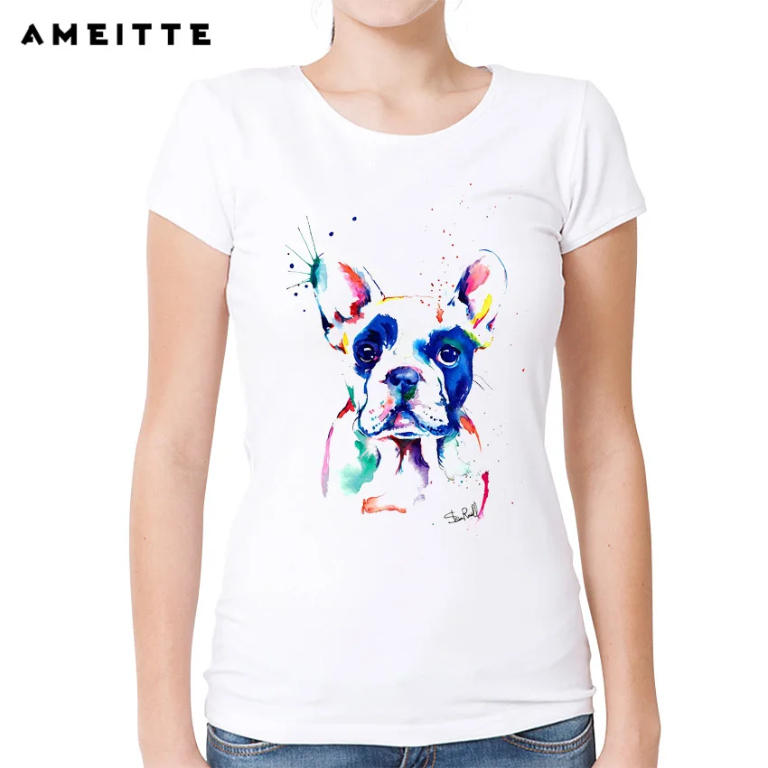 Футболка AMEITTE с акварелью Boston Terrier/питбулл/такса/Французский бульдог женская