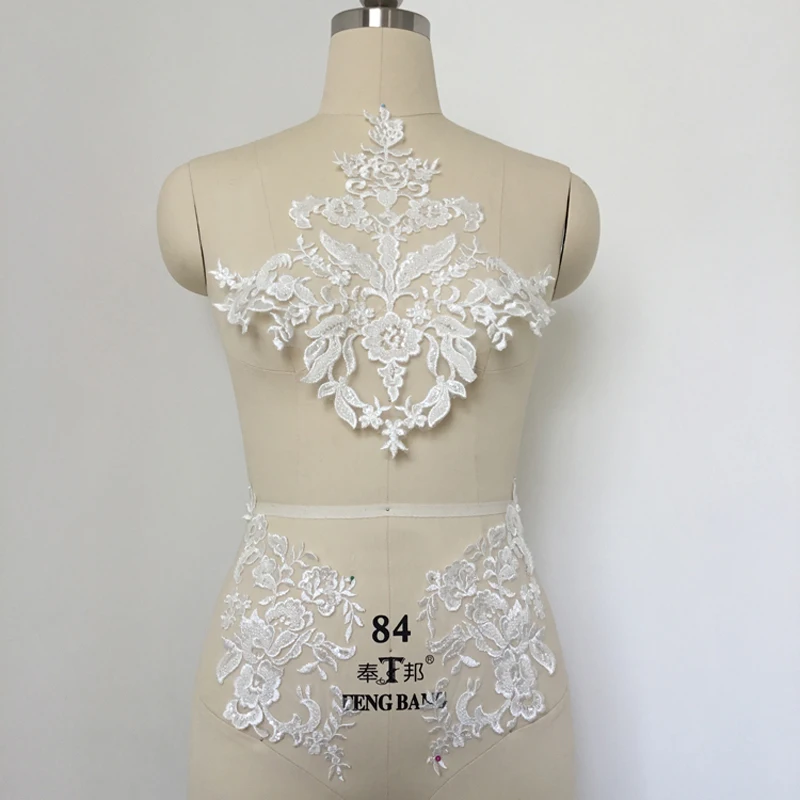 

Ivory White Mesh New Venise Embroidered Beads Lace Applique Trims Lace Collar Lace Appliques For Wedding Dresses