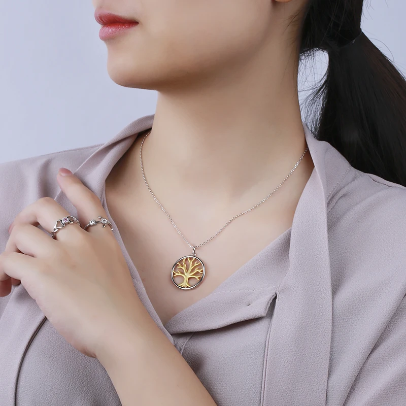 StrollGirl новый 100% 925 стерлингового серебра 18kgold Древо жизни семьи ожерелья с