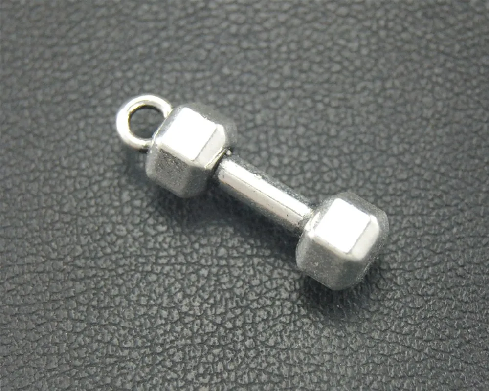 

25pcs Silver Color Dumbbell Fitness Charm Pendant For DIY Jewelry Making 21x6mm A1773