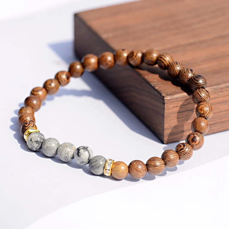 Trendy Tibetan 6mm Wood Beads Bracelet For Women Handmade Classic Men Natural Stone Prayer Bangles Meditation Jewelry Homme | Украшения и