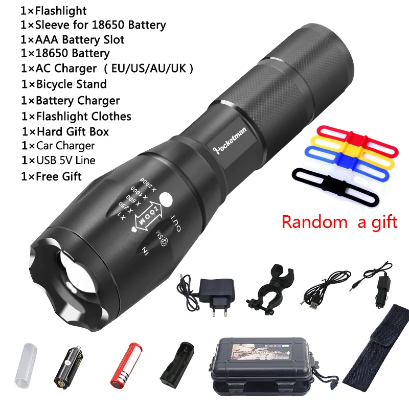 Package I Супер яркий Cree XM-L T6 L2 XP-L светодиодный вспышка светильник Перезаряжаемые Масштабируемые Linternas фонарь светильник 1*18650 или 3* Лампа AAA ручной светильник z50 - Испускаемый цвет: Package I