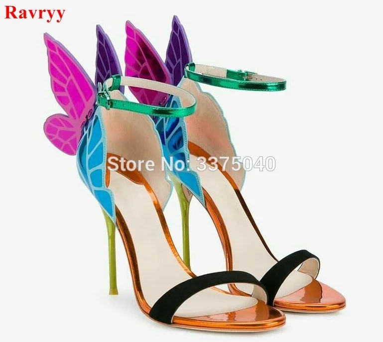 

Ravryy Butterfly Women High Heels angel wing Summer Sandals Shoes Woman Open Toe Ankle Strap Thin Heel Pumps