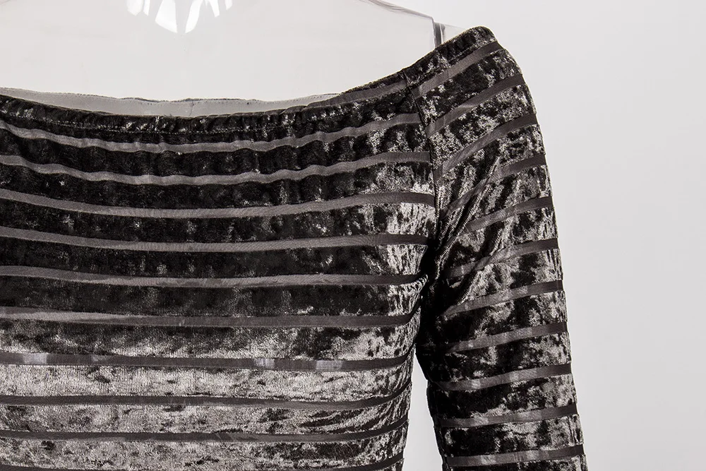 Kueenwang с плеча платья женские длинные рукава на осень-зиму bodycon платье офис Бархат