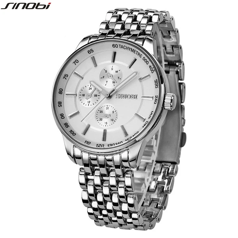 SINOBI Марка Для женщин мужчин полный Сталь часы Бизнес кварцевые наручные
