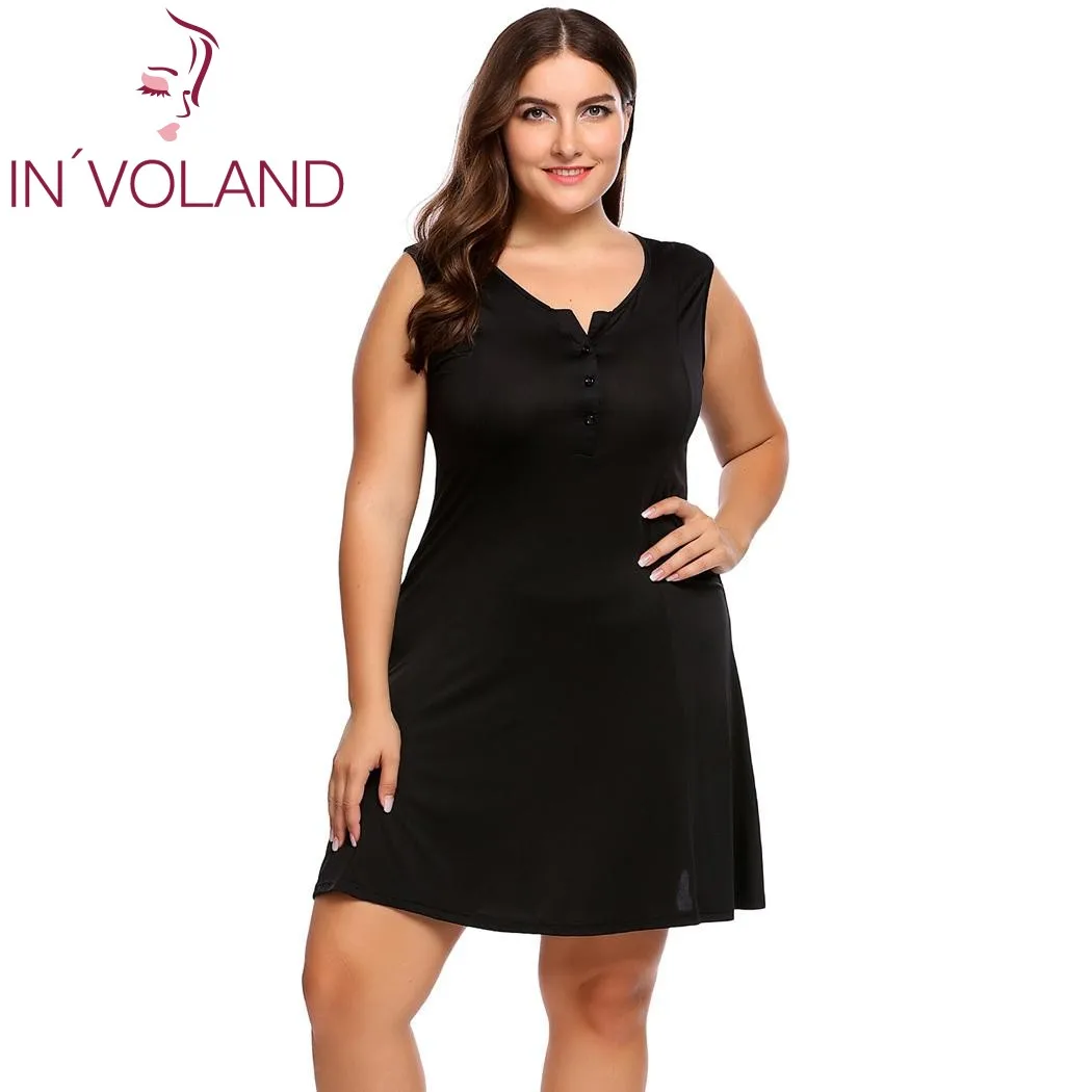 Женское платье туника IN'VOLAND базовое однотонное без рукавов с вырезом на L 4XL|vestidos