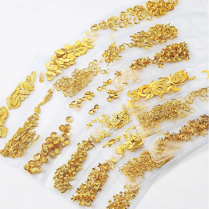 

1bag Nail Rivet Gold Hollow Metal Frame Triangle Shell Decoration For Nails Art 3D Metallic Studs Manicure Nail Decorations JS01