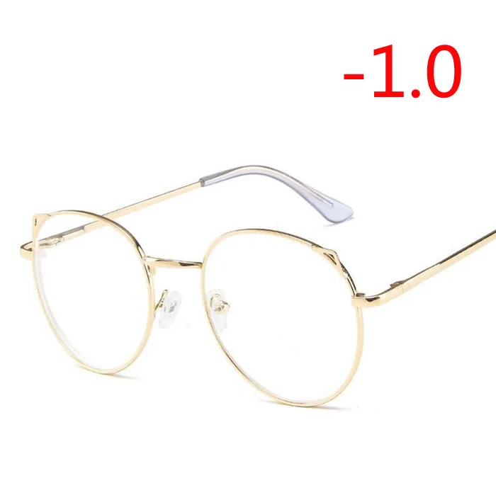 Myopia 100 Для женщин в ретро-стиле с украшением в виде кошачьих ушек готовой близорукость очки металлический каркас овальной формы с короткими зрения глаз-1,0-1,5-2,0-2,5-3,0-3,5-4,0 - Цвет оправы: Myopia 100