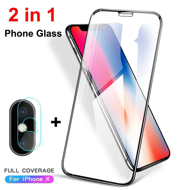 Закаленное стекло 2 в 1 с полным покрытием для iPhone XR XS Max X 11 защитная пленка