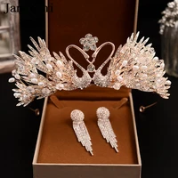 janevini 2019 luxury gold bridal tiaras and crowns crystal princess pageant crown with earrings wedding jewelry hair accessories
