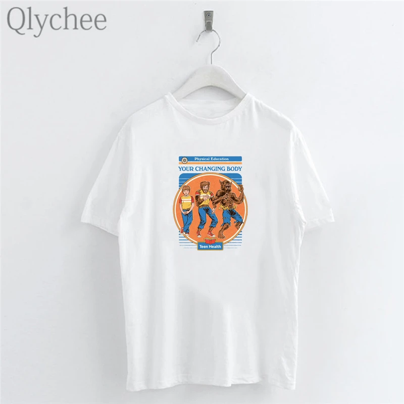 Женские футболки с принтом Qlychee Harajuku Devil Series свободные коротким рукавом и вырезом
