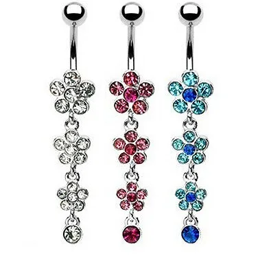 

Five Leaf Flowers Style Belly Bar with Gem 316L Surgical Steel Navel Bell Button Ring for Women Girl 12pcs/lot Free Shipping