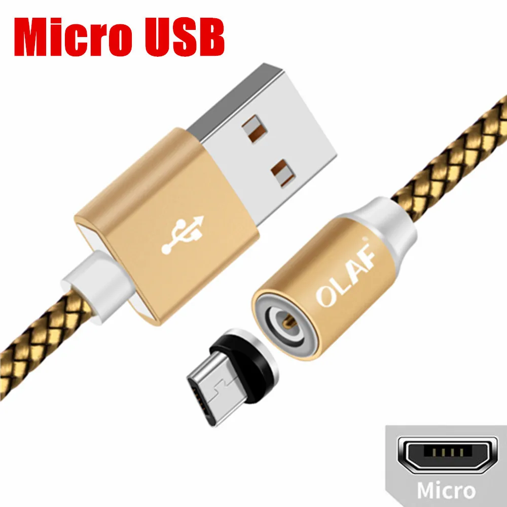 Gold Micro Cable Магнитный usb-кабель OLAF 1 м для iPhone X Xs Max Xr 8 7 6 Быстрый зарядный Магнит Micro USB type C кабель для samsung S9 huawei Xiaomi - Цвет: Gold Micro Cable