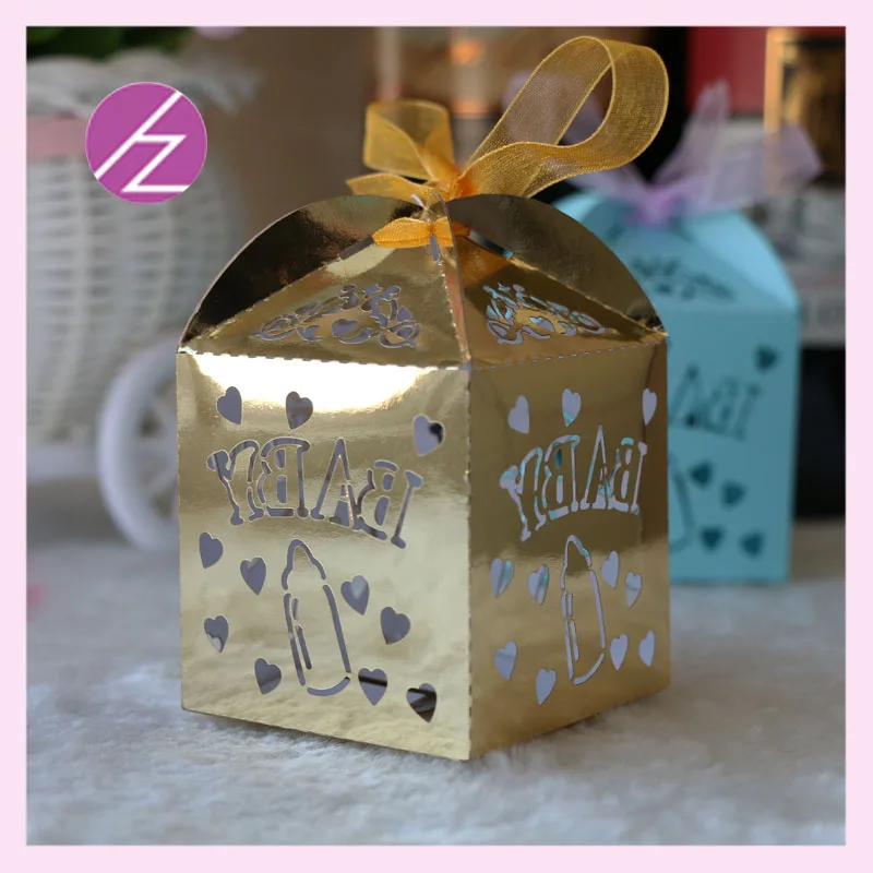 

100pcs/lot Free Shipping Feeding-Bottle Pattern Baby Shower Decorations Box Laser Cut Carved Candy Box Birthday Decor