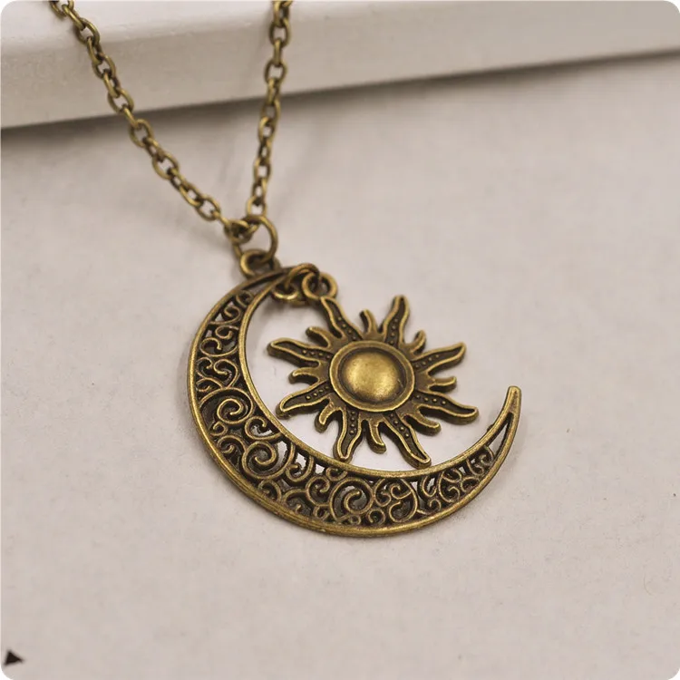 2PCS moon sun charm Antique silver Pendant necklace 50+5cm Chains Mrs Miss Jewelry accessories Hot sale mother day gift | Украшения и