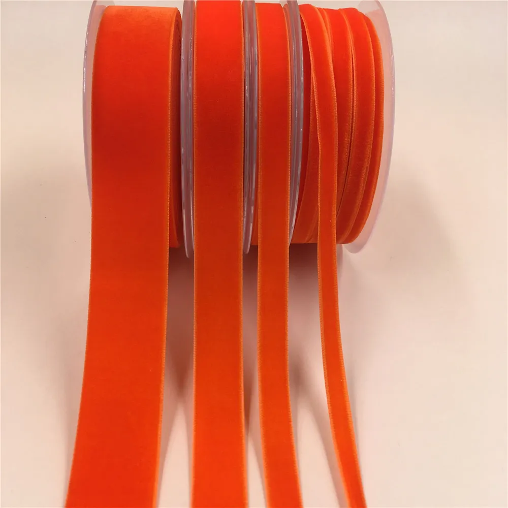 

V020 Orange Nylon Single Face Velvet Ribbon,none stretch velour ribbons webbing DIY accessories 6MM,9MM,15MM,25MM