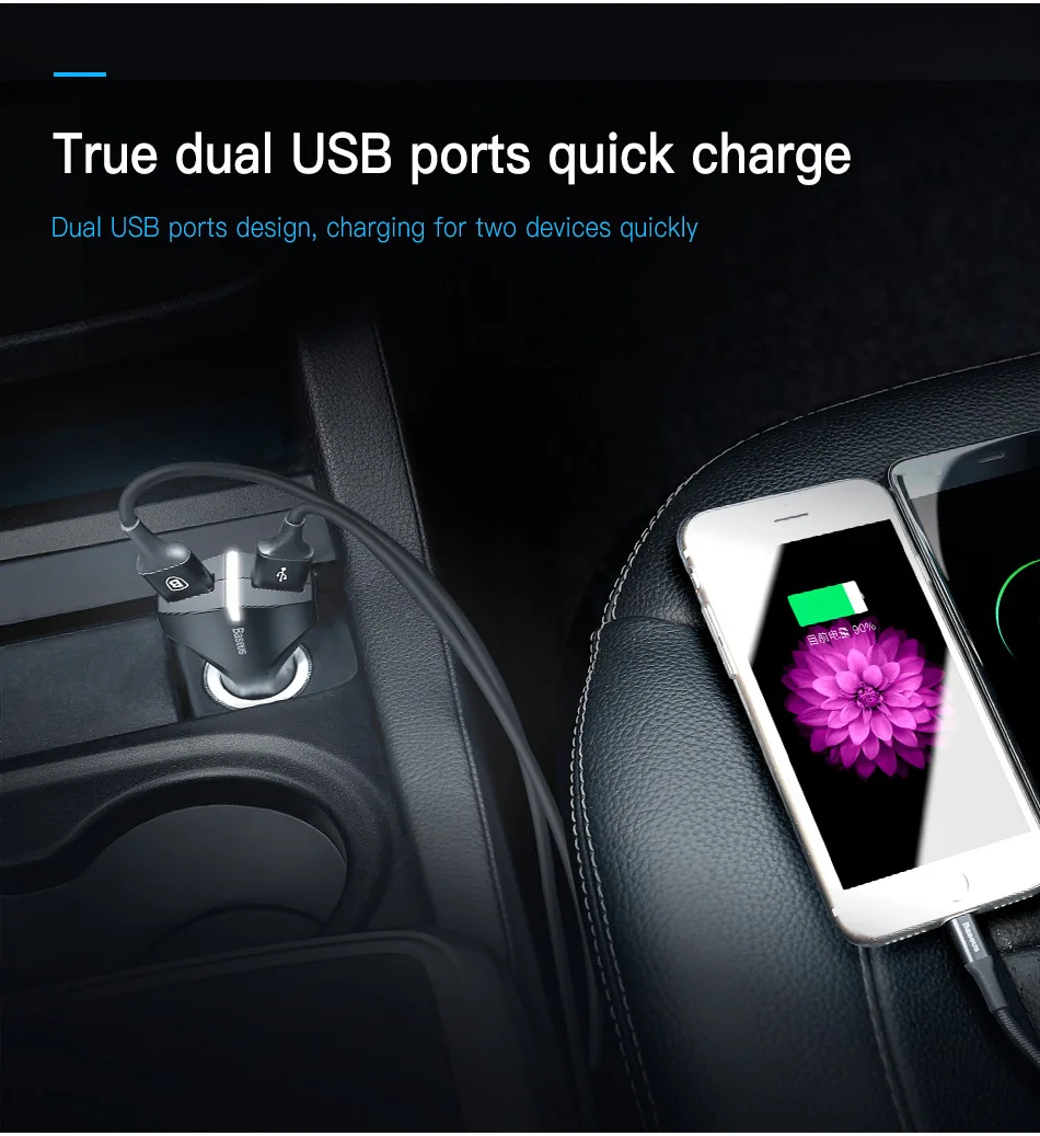 Baseus автомобильное зарядное устройство Quick Charge 3,0 Dual Usb для IPhone X XS Max Ipad Tablet мобильный телефон Быстрая зарядка мобильный телефон автомобильное зарядное устройство