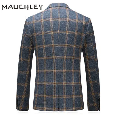 Double Breasted Men Suit With Vest Pants 3 Piece Retro Orange Grey Checkered Slim Fit Plus Size 5XL Wedding Suits for Men 2020