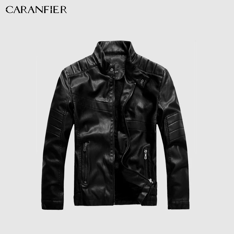CARANFIER мыть кожаные мужские куртки зимние плюс бархатные толстые теплые пальто