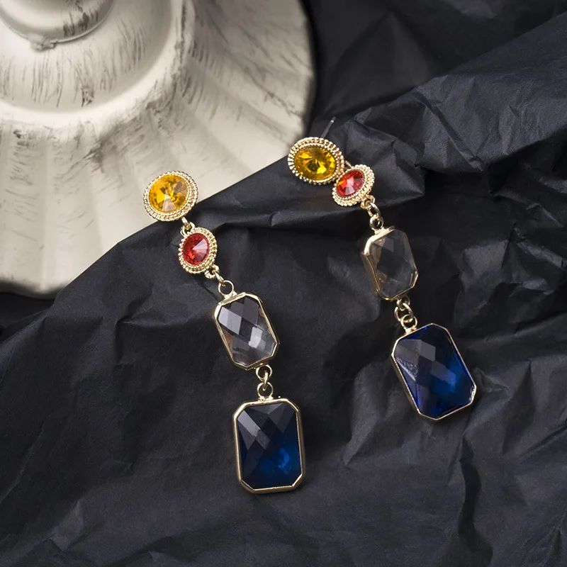HUANZHI 2019 Luxury Colorful Baroque Metal S925 Silver Rhinestone Exaggeration Long Drop Earrings for Women Wedding Party Girls | Украшения