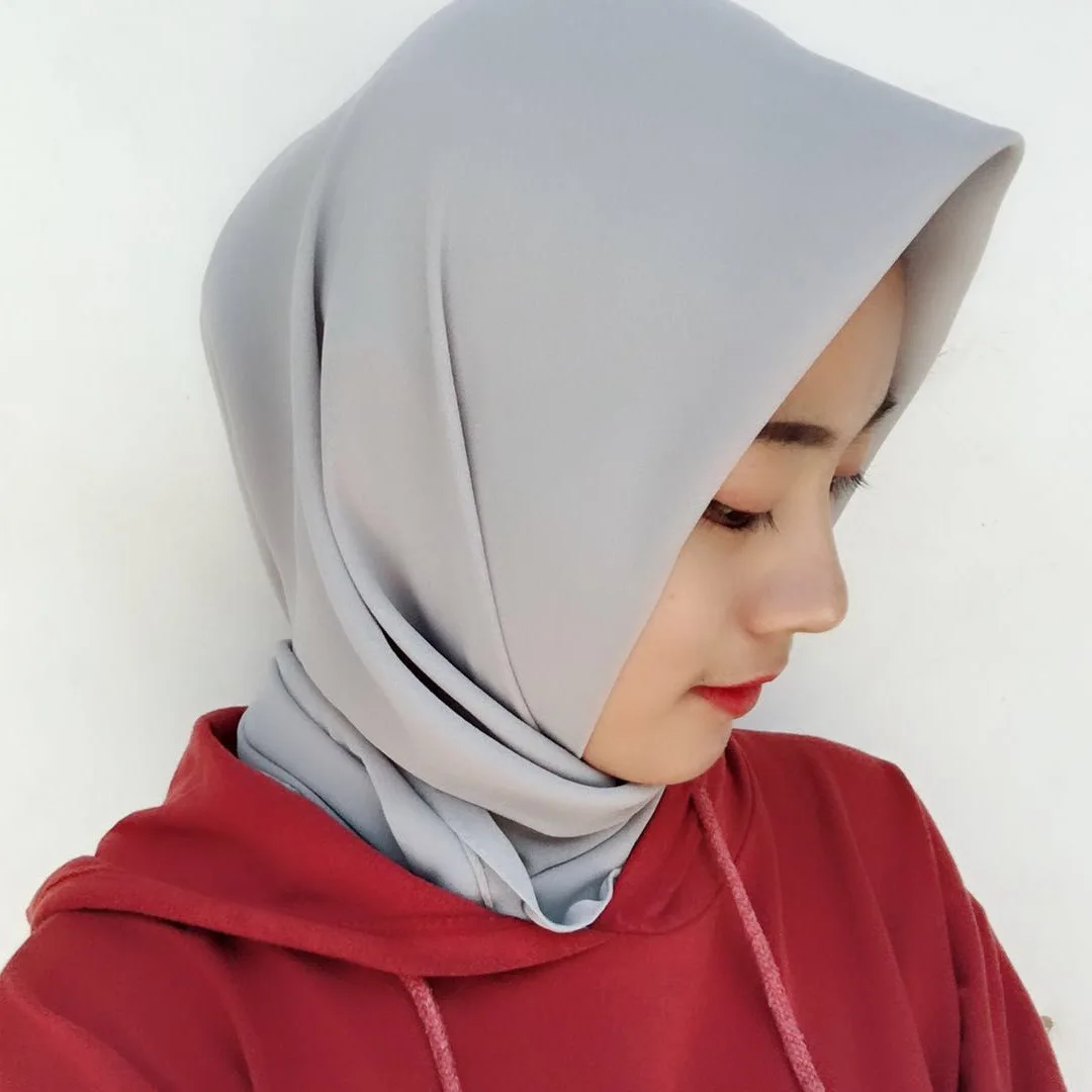 

Muslim Scarf Solid Color 75D High Quality Pearl Chiffon Hijab Square Shawl Islamic Wrap Kerchief