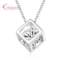 delicate 925 sterling silver jewelry with cubic zirconia square pendant necklace women anniversary lovely gifts