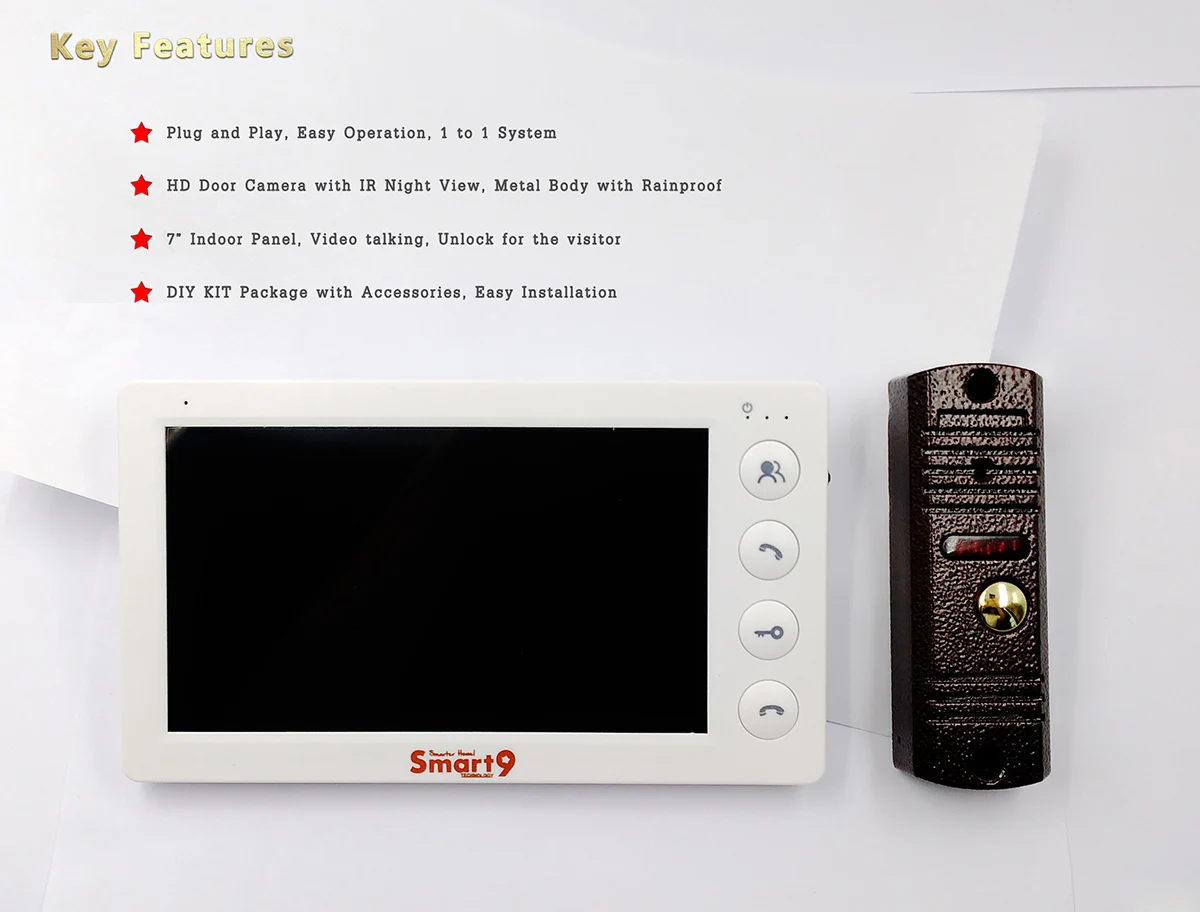 Smart9 VDP DIY KIT, 4 Wire Metal DoorPhone 7inch Indoor Monitor Panel Video Intercom