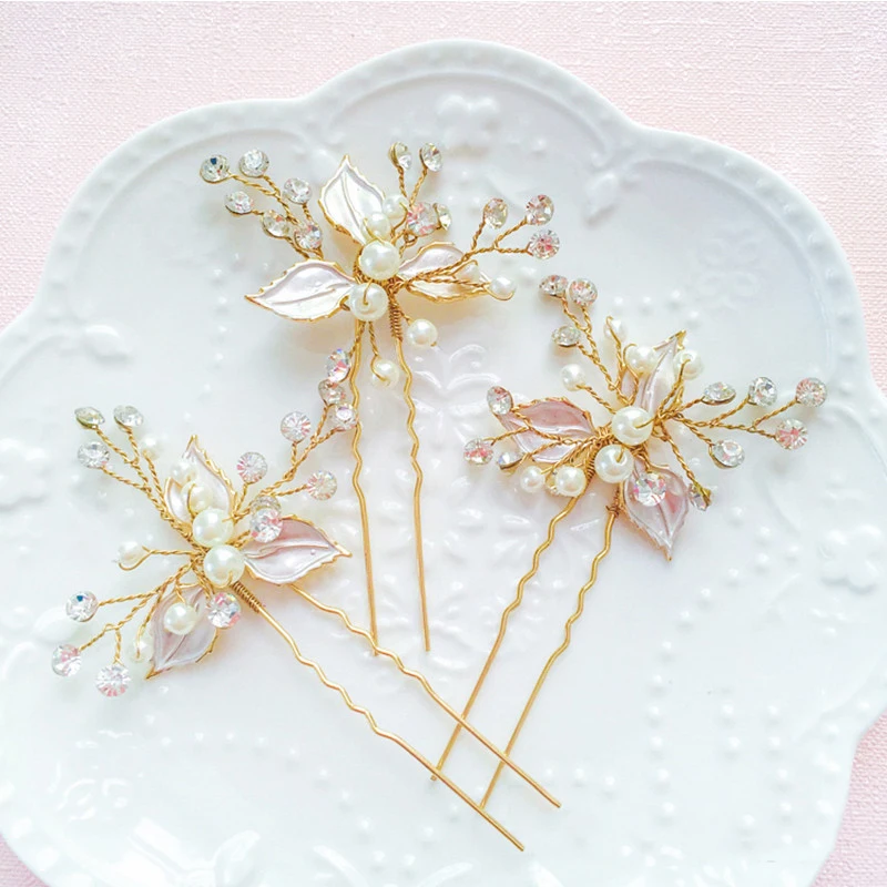 Изящные свадебные прозрачные стразы хрустальные золотые заколки для волос и