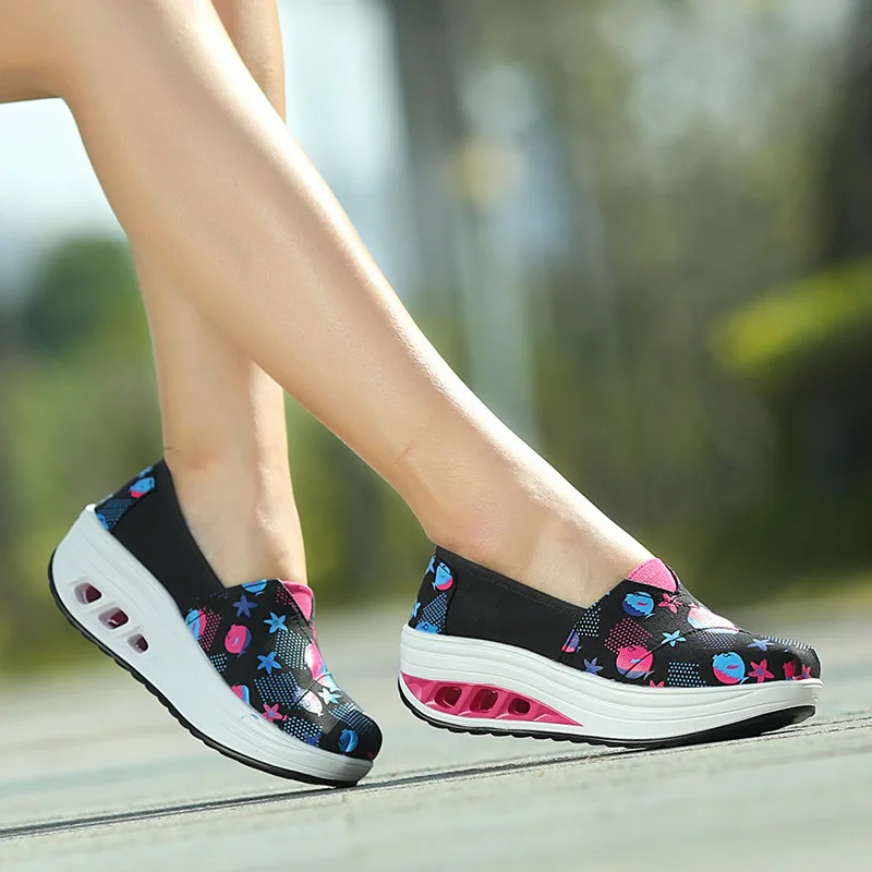 Hot 2020 New Spring Canvas Shoes Wedges Sway Women Sneakers Air Cushion Spell Color Breathable Fashion Casual | Обувь
