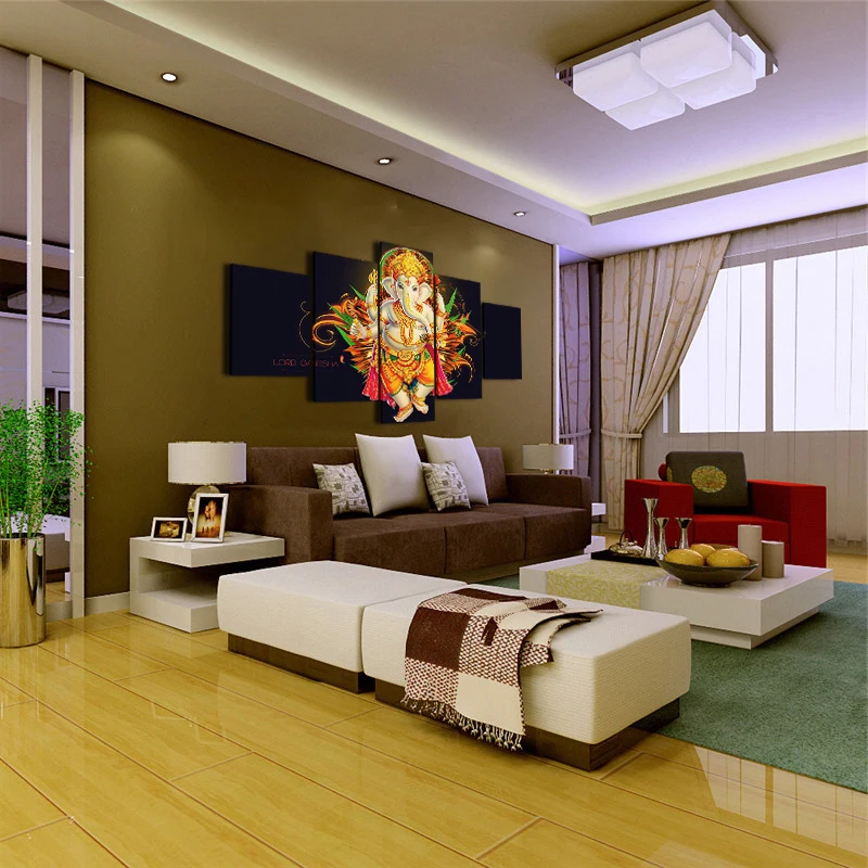 Home Decor Canvas Painting Abstract Wall Decorative Paintings 5 Panel Elephant God Ganesha Modern Pictures Art Frame | Дом и сад
