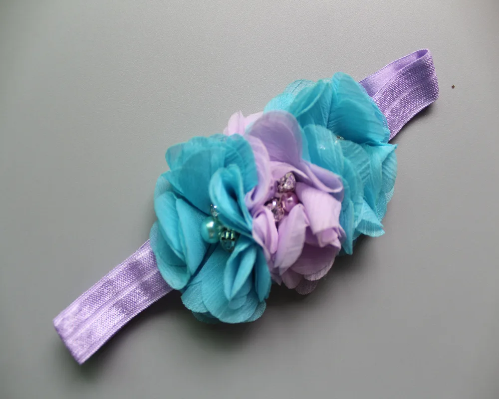 Free Shipping 3 Chiffon Pearl Flowers Headbands Girls Hair Accessory newborn girl Bands 10Pcs/lot | Детская одежда и обувь