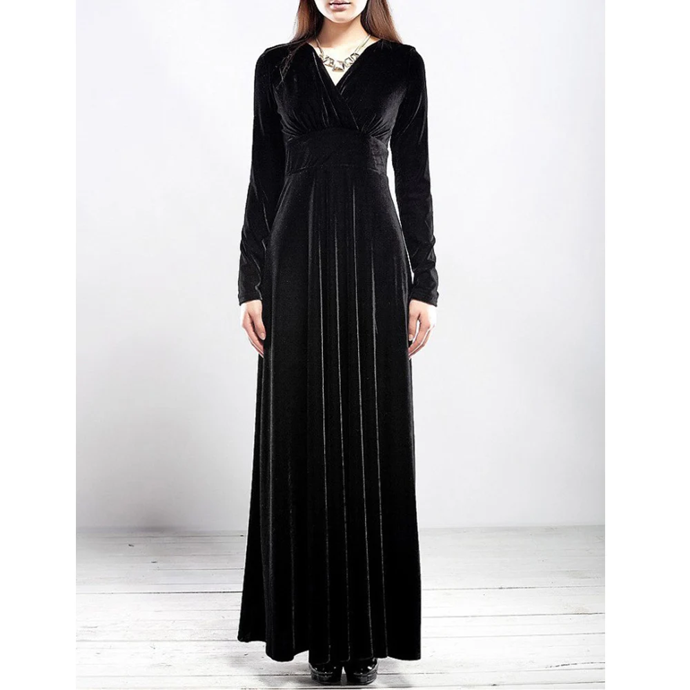 New 2021 Fall Winter Dress Women Elegant Casual Long Sleeve Ball Gown Dress Vintage Velvet Party Dresses Black