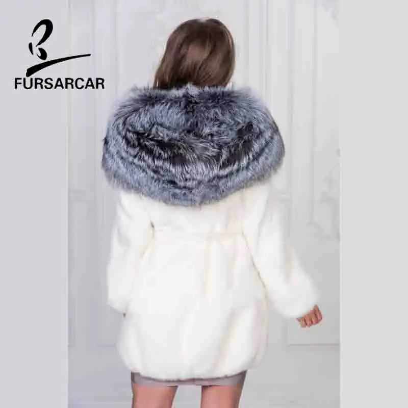FURSARCAR Роскошные Полные кожаные настоящие фотообои с капюшоном из лисьего меха