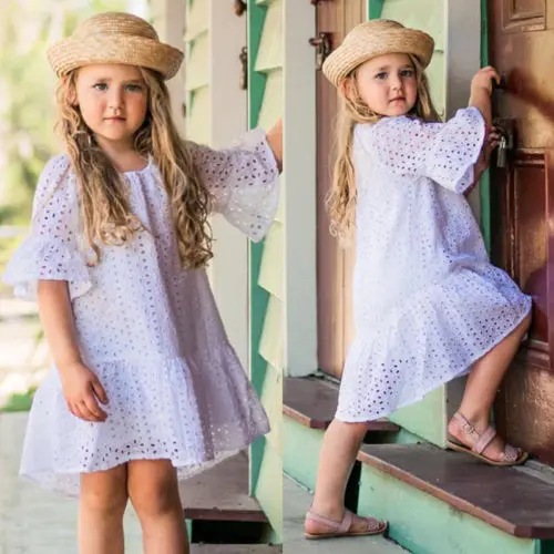 Lace Girls Dress Summer Toddler Kids Baby Girl Princess Flower Hollow Clothes Sundress | Детская одежда и обувь