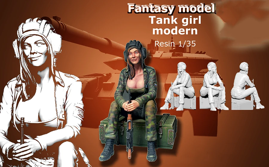 1/35 масштаб неокрашенные смолы фигура современный танк Девушка|resin figure|tank girl1/35 scale