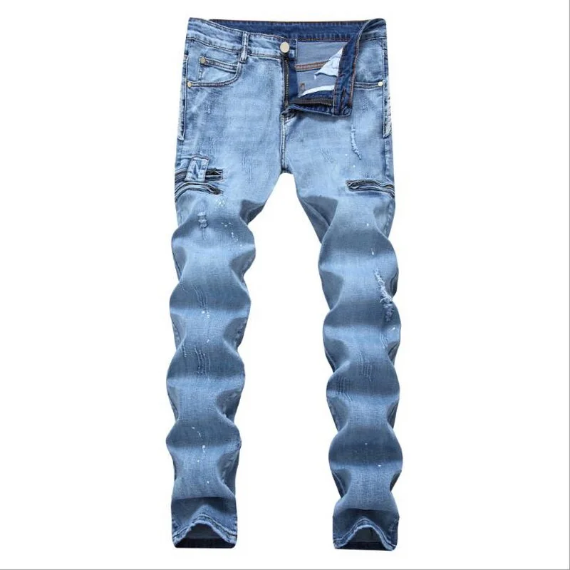 Fashion Ripped Jeans Men Patchwork Hollow Out Printed Beggar Cropped Pants Man Cowboys Denim Pants Male Jeans