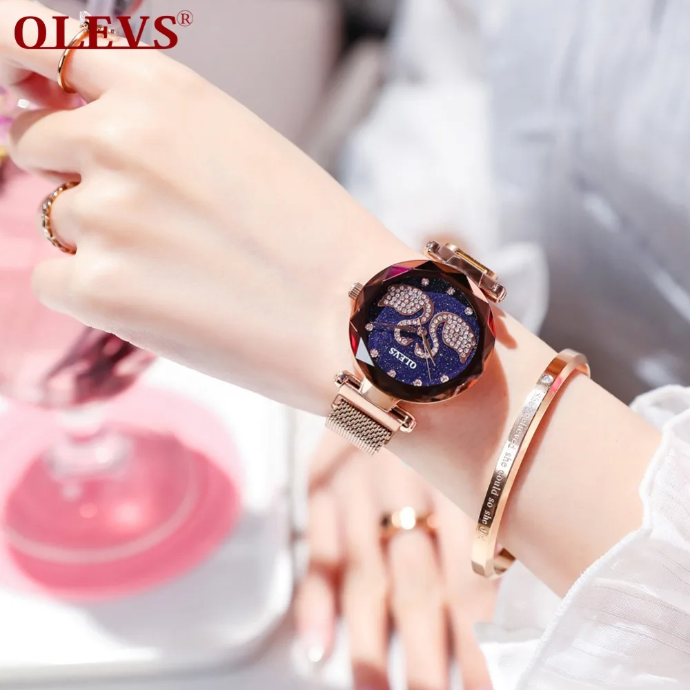 Женские кварцевые часы Reloj Mujer цвета розового золота лебедь из нержавеющей стали