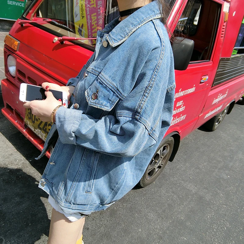 2019 Womens Denim Jackets And Coats Streetwear Style Autumn Winter Loose Plus Size Lady Top Oversized Jacket | Женская одежда