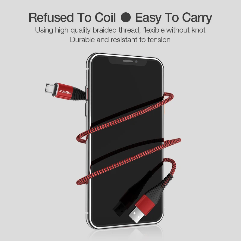 Coolreall 2.4A Micro USB кабель для быстрой зарядки передачи данных нейлоновый