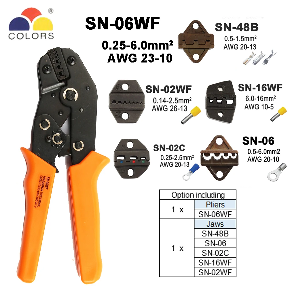 SN-06WF 5Jaws Обжимные Клещи Инструменты SN-48B для TAB 2,8 4,8 6,3/C3 XH2.54 3,96 штекером с использованием трубки insuated терминалы Электрический зажим мультиинструмент 28B комплект - Цвет: SN-06WF 5Jaws