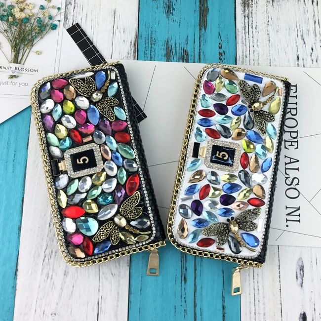 Женский кошелек с бриллиантами дизайнерский Длинный отделениями для монет и