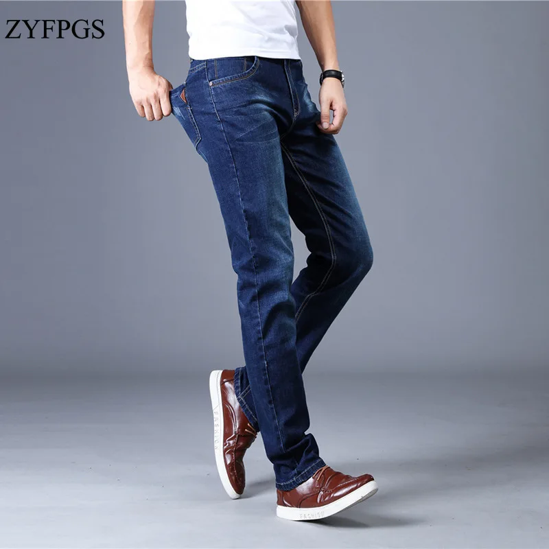 ZYFPGS Autumn Man Casual Jeans Men's Mid Waist Black Routine Stretch Male Straight Slim Fit Youth Pants 28-40 | Мужская одежда