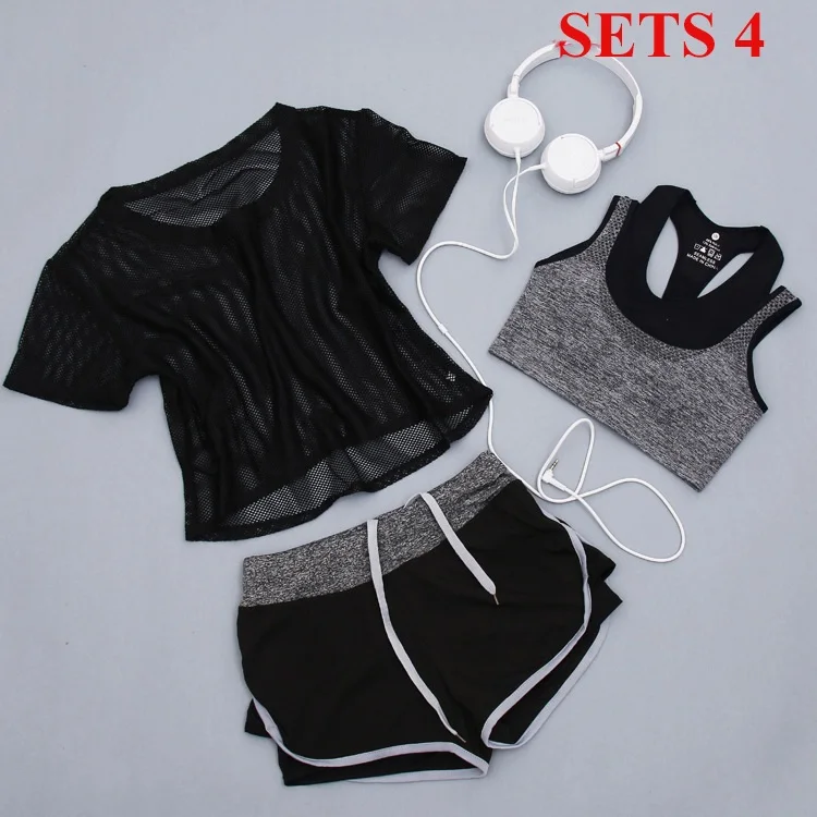 Women Sportwear 3 Pieces Suits Fitness Yoga Set T-Shirt&Bra&Shorts Sport Set Gym Clothes Sport Wear Training Suit Running,ZF197 - Цвет: Sets 4