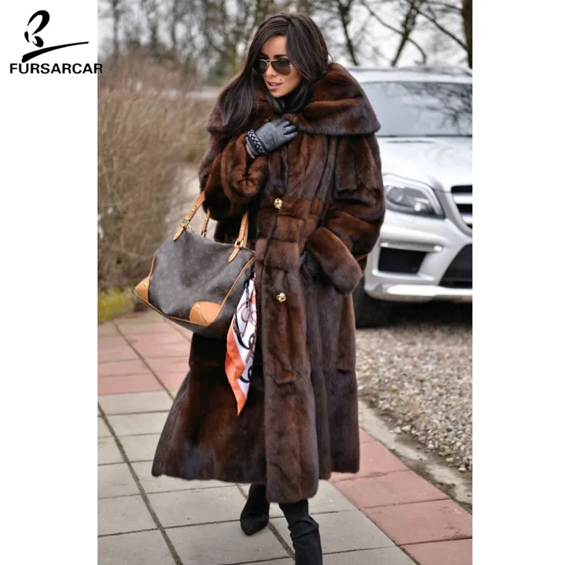 FURSARCAR 2021 New Real Mink Fur Coat Women Fashion Luxury Full Pelt Collar  Warm Long Jacket Female Mink Fur Coats For Feamle